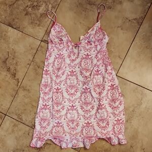 PINK Victoria's Secret Pink & White Printed Chemise Slip